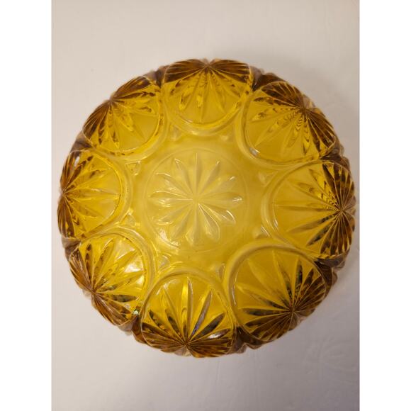 Anchor Hocking Vintage 2 Pc Chip And Dip Amber Pressed Medallion Glass Gold - Picture 6 of 9